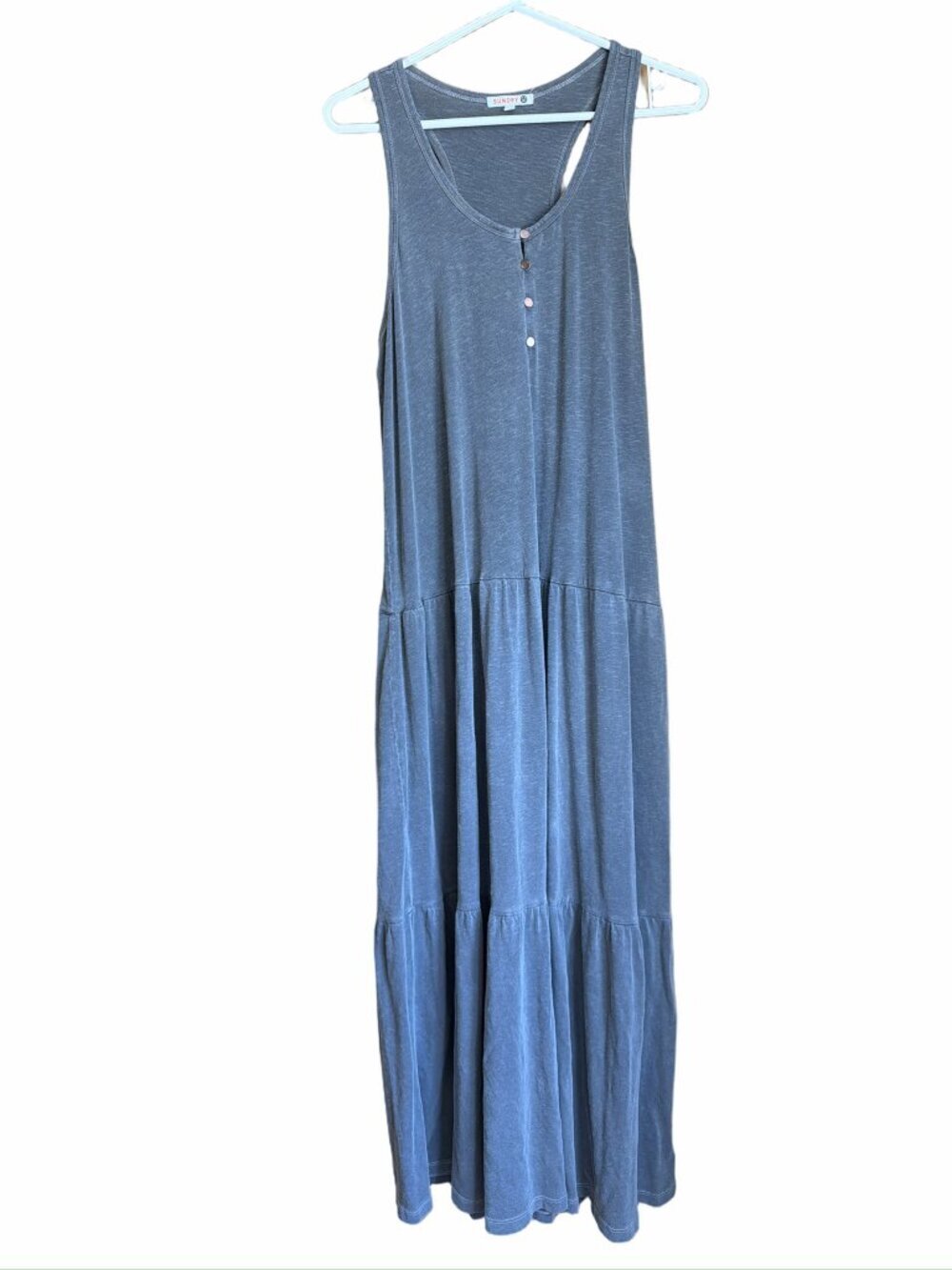 Sundry Tiered Maxi Dress L 3 Heather Grey Front Buttons